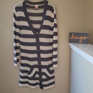 Long Knit Striped Cardigan Sweater